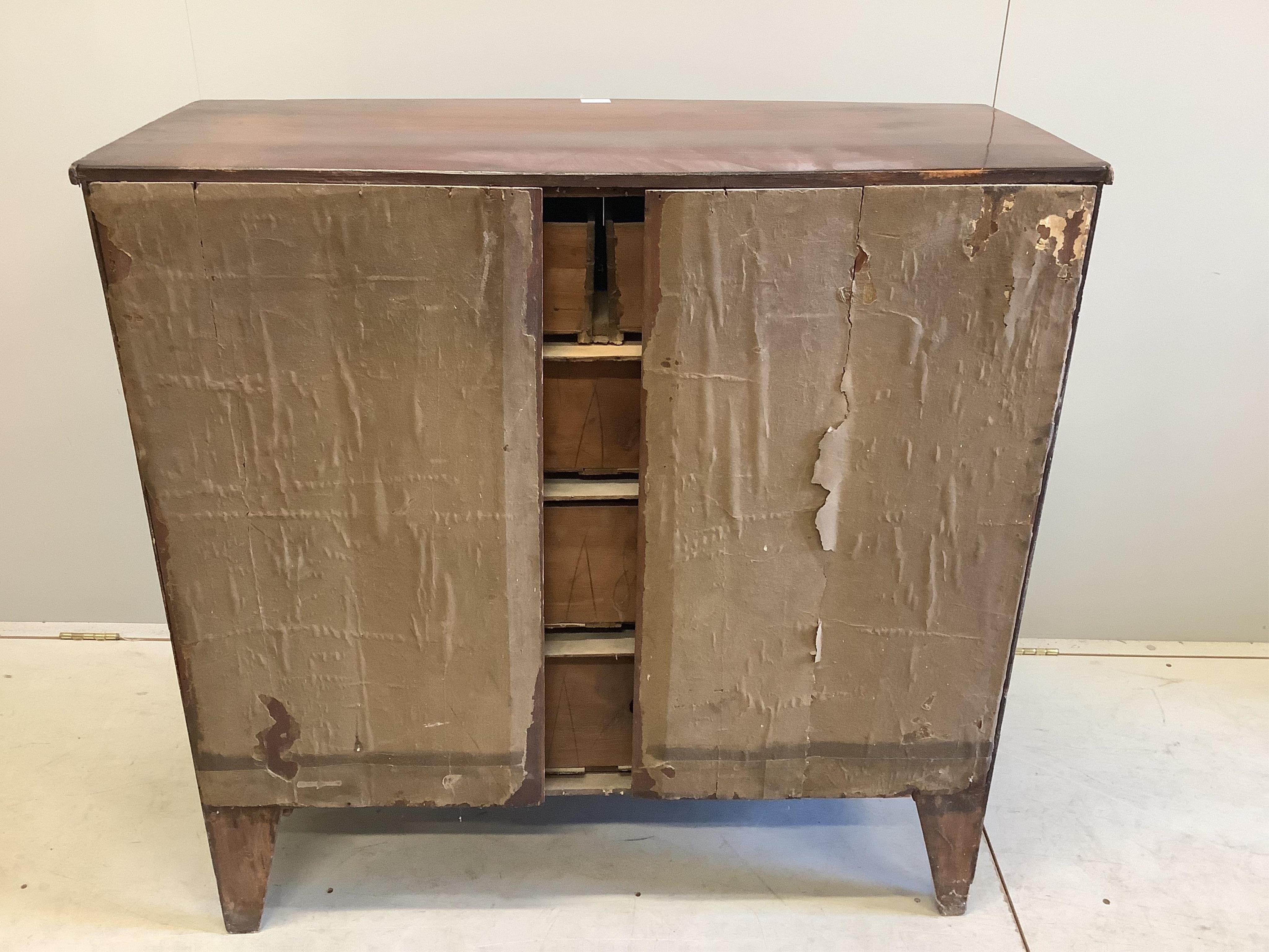 A Regency mahogany bowfront chest, width 106cm, depth 50cm, height 102cm. Condition - poor